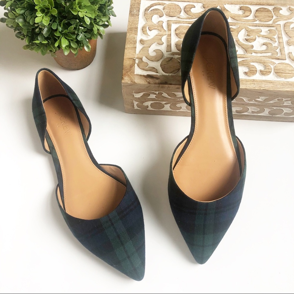 J.Crew • Blue and Green Plaid D’Orsay Flat